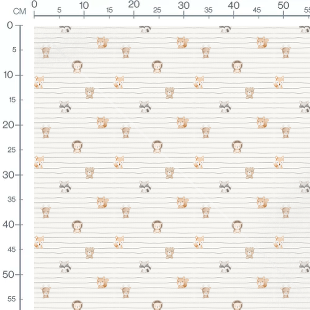 Tissu - Animaux doux sur lignes noires
