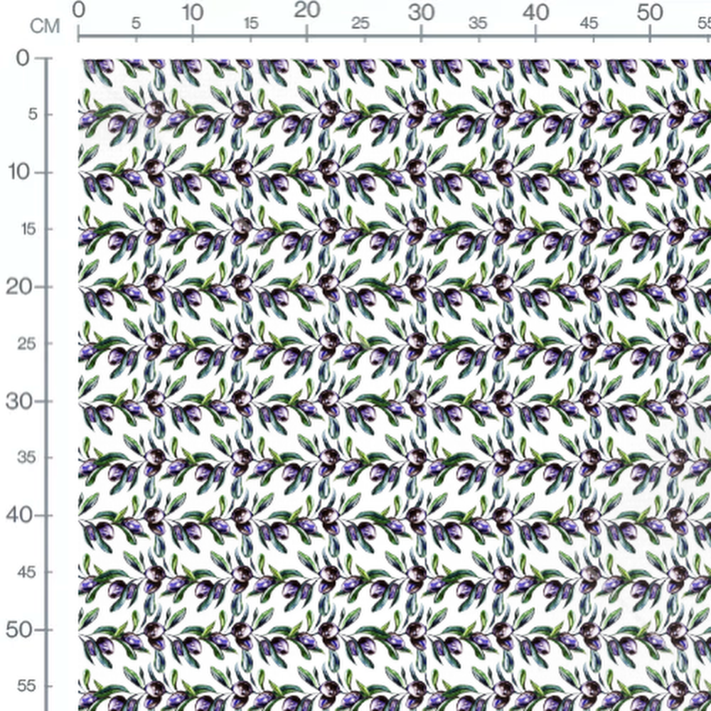 Tissu - Olives noires et feuilles vertes