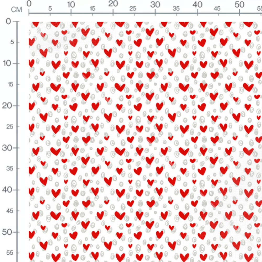 Tissu - Cœurs rouges et spirales