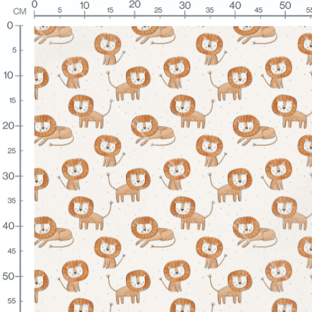 Tissu - Lions dessinés sur fond blanc