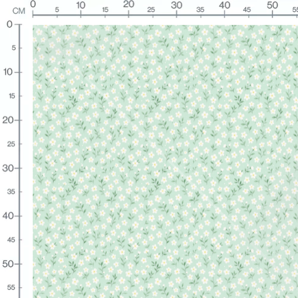 Tissu - Fleurs blanches et points blancs