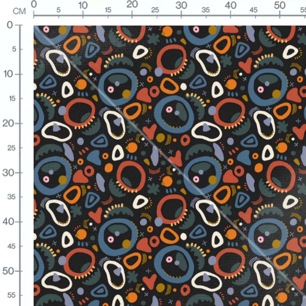Tissu - Formes colorées sur fond noir