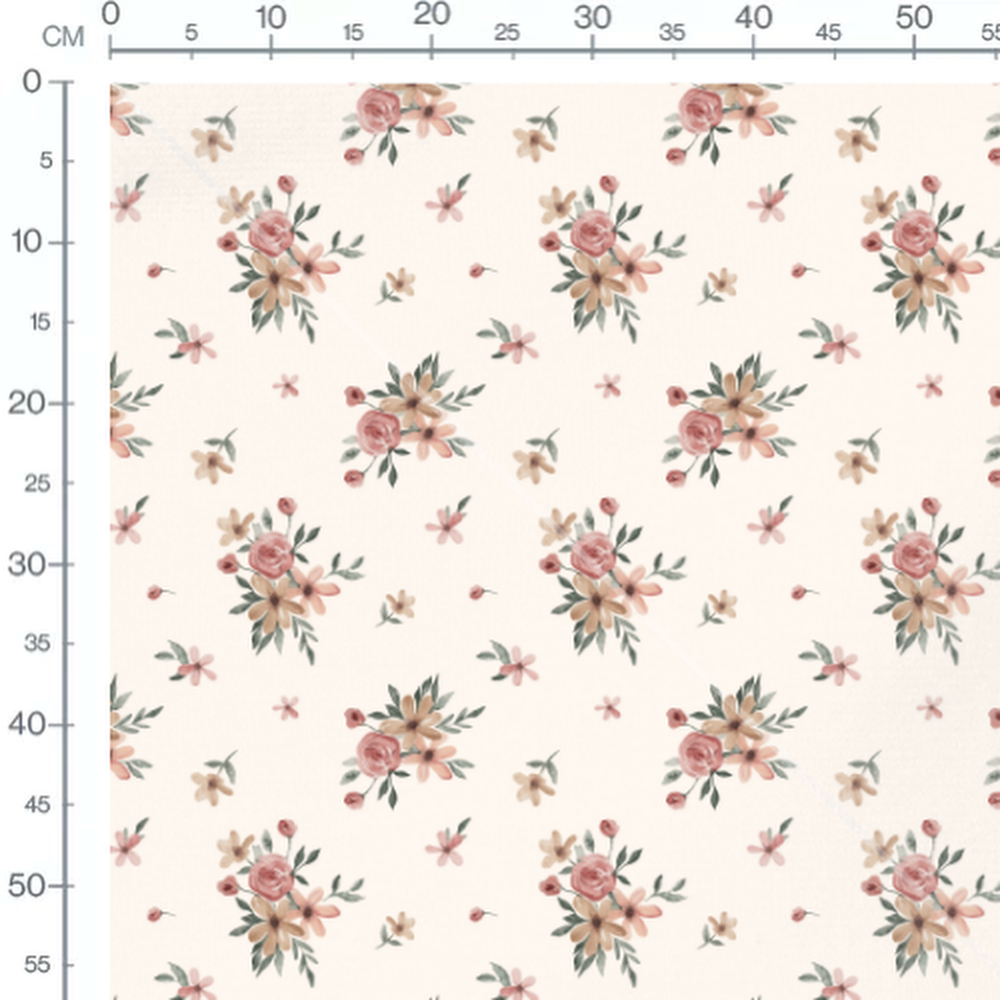 Tissu - Fleurs roses et beiges crémeuses