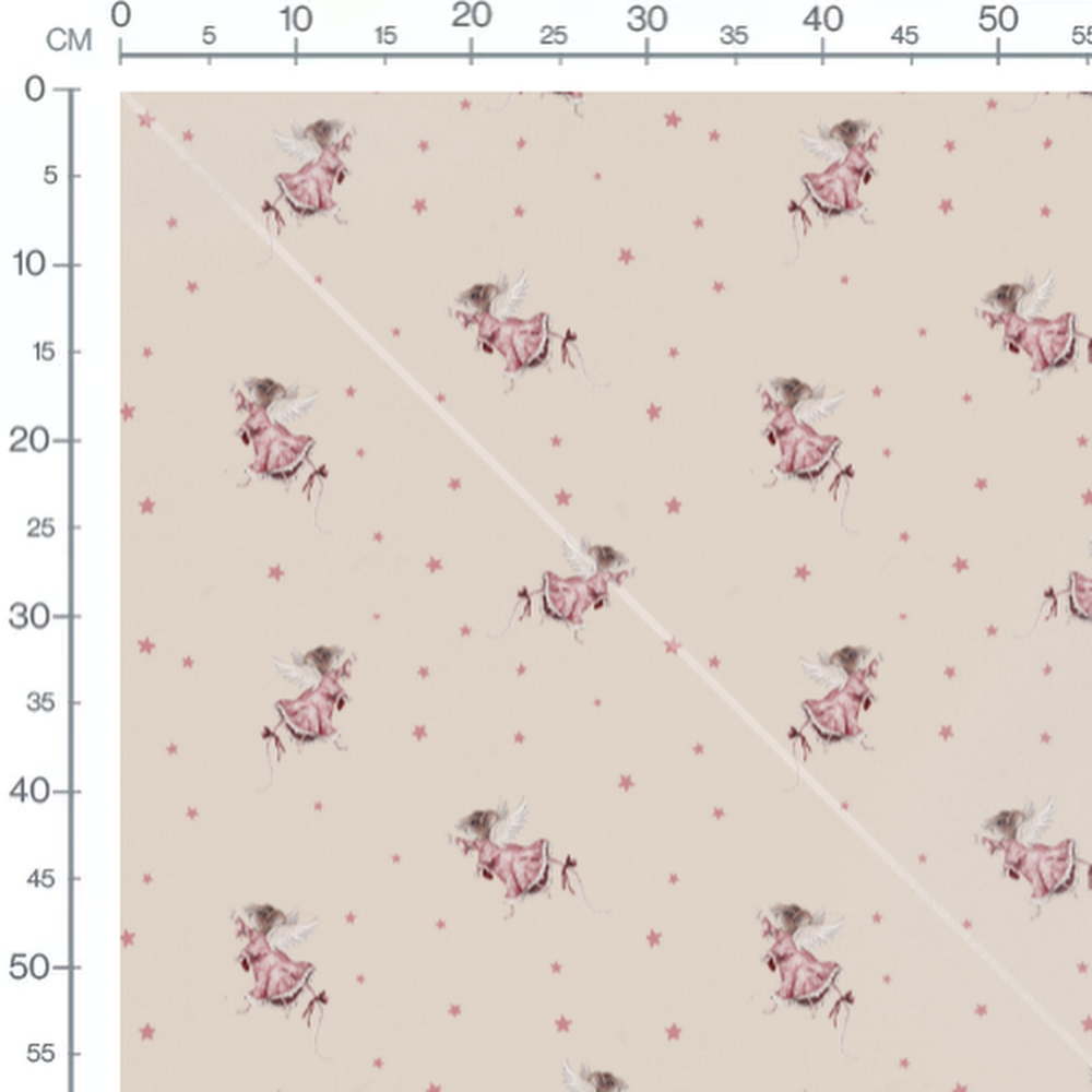 Tissu - Souris roses sur beige étoilé