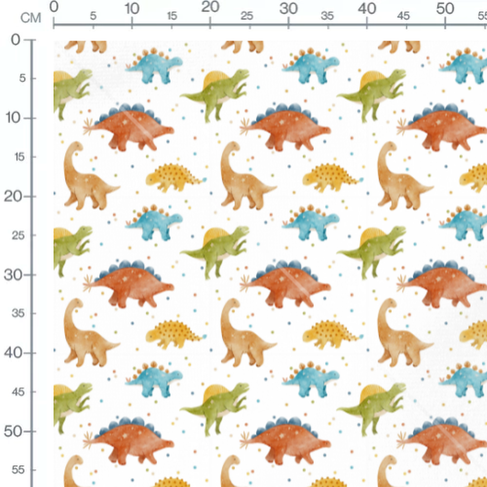 Tissu - Dinosaures colorés sur blanc