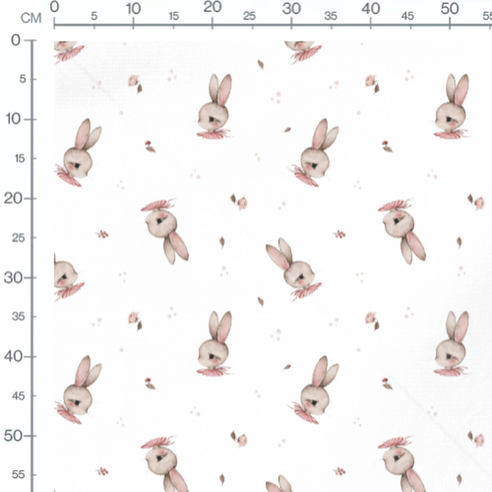 Tissu - Lapins aquarelle et points