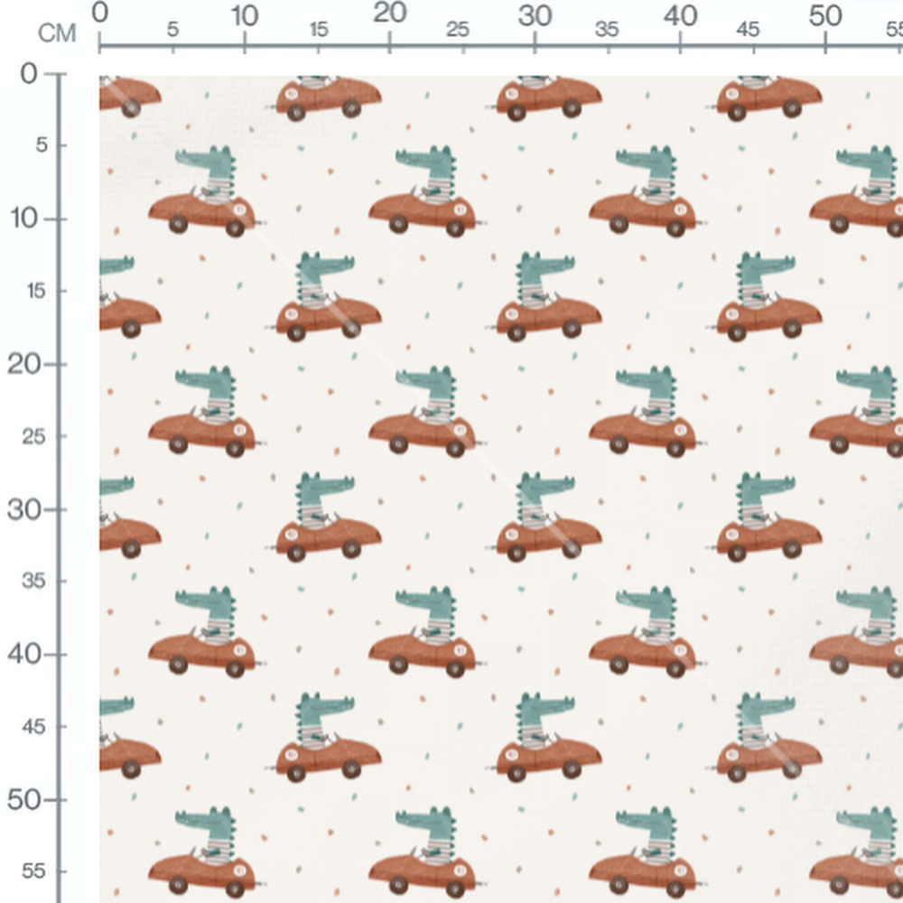 Tissu - Crocodiles en voitures marron