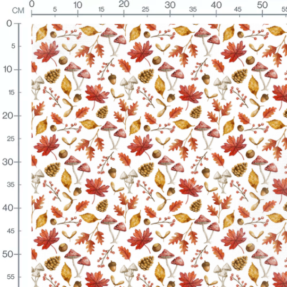 Tissu - Feuilles et champignons colorés 2