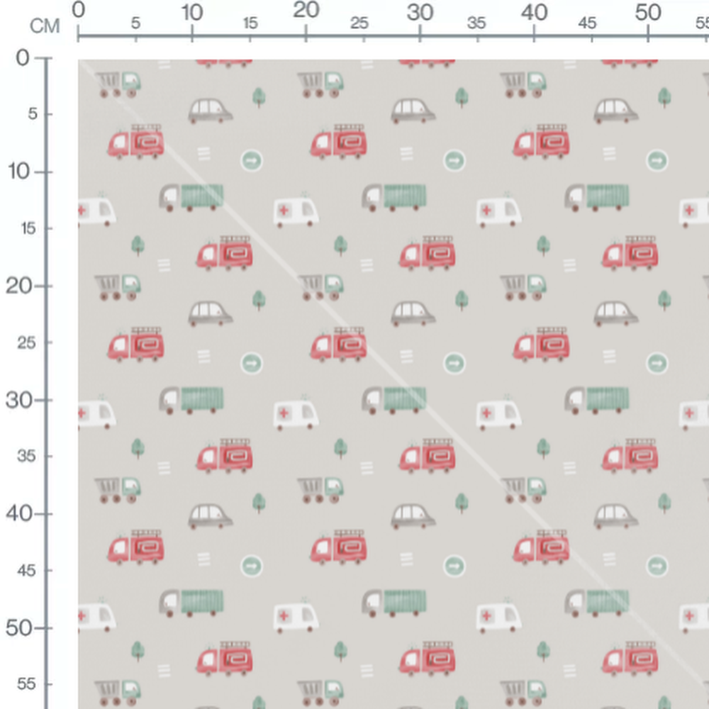 Tissu - Véhicules colorés et arbres 2