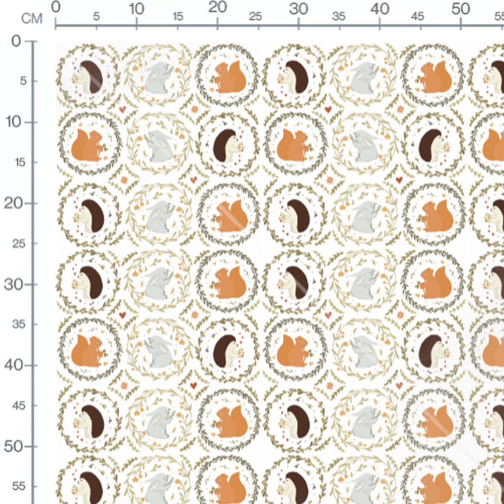 Tissu - Animaux forêt motifs circulaires