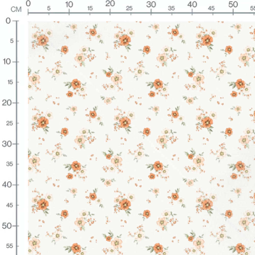 Tissu - Fleurs orange et crème