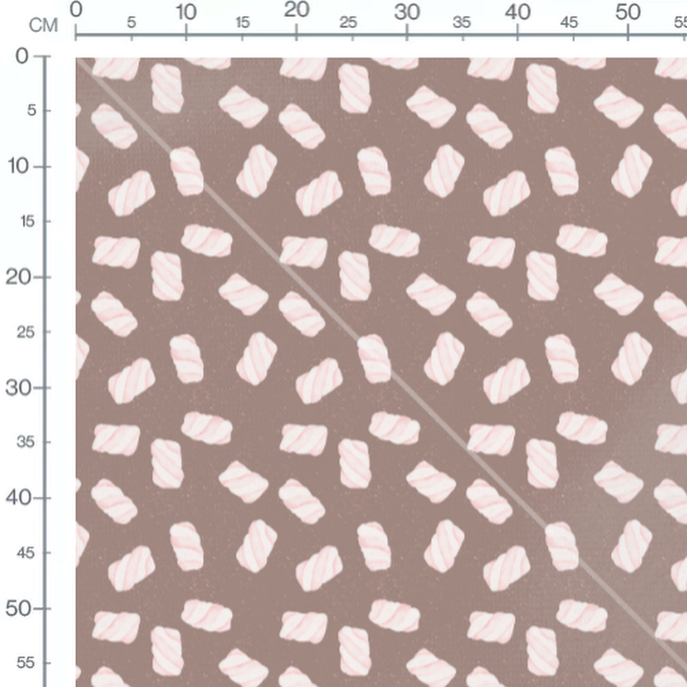 Tissu - Guimauves roses sur fond brun