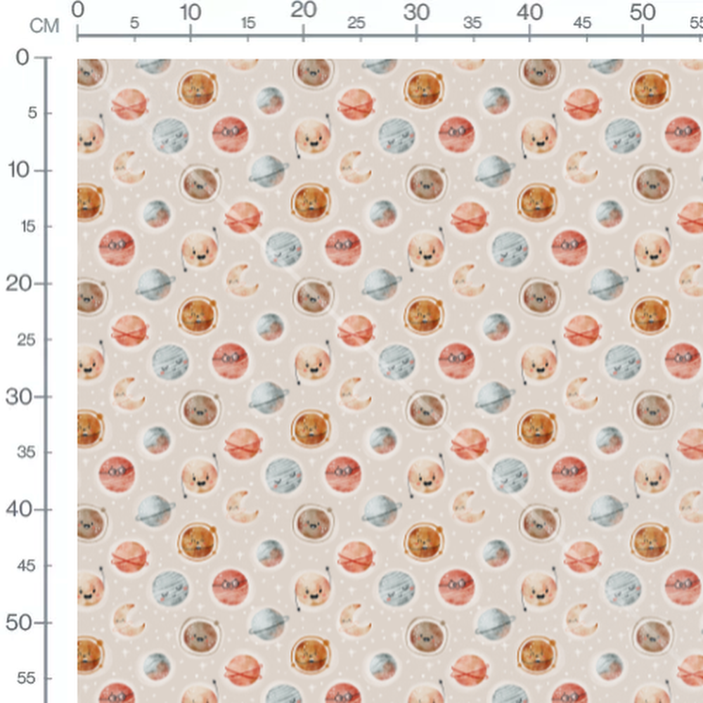 Tissu - Planètes et lunes souriantes