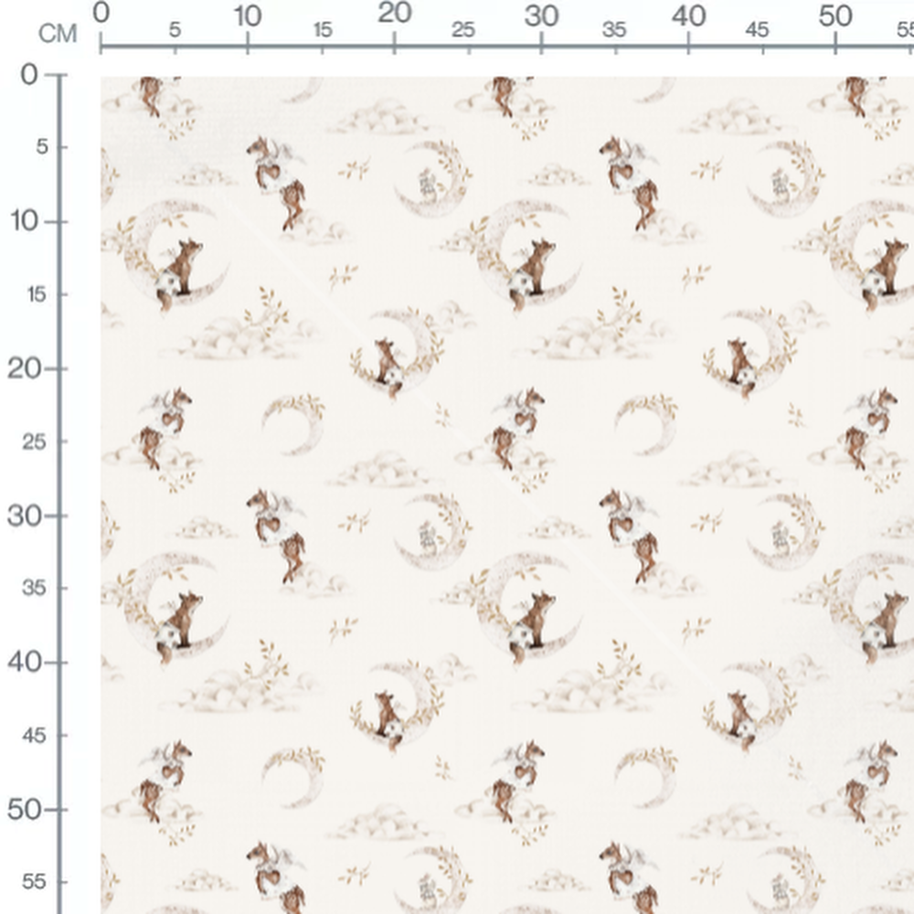 Tissu - Cerfs et renards sous nuages