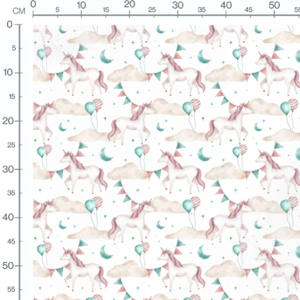 Tissu - Licornes et ballons pastel