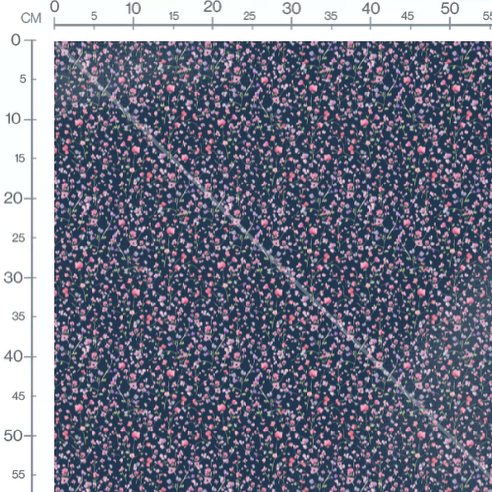 Tissu - Fleurs roses sur fond bleu 3