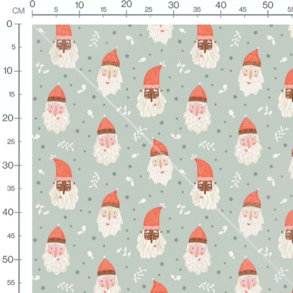 Tissu - Pères Noël sur fond vert 2