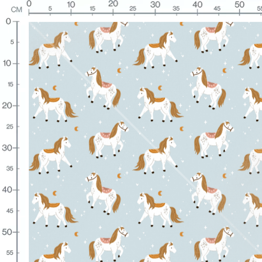 Tissu - Chevaux blancs sur bleu clair