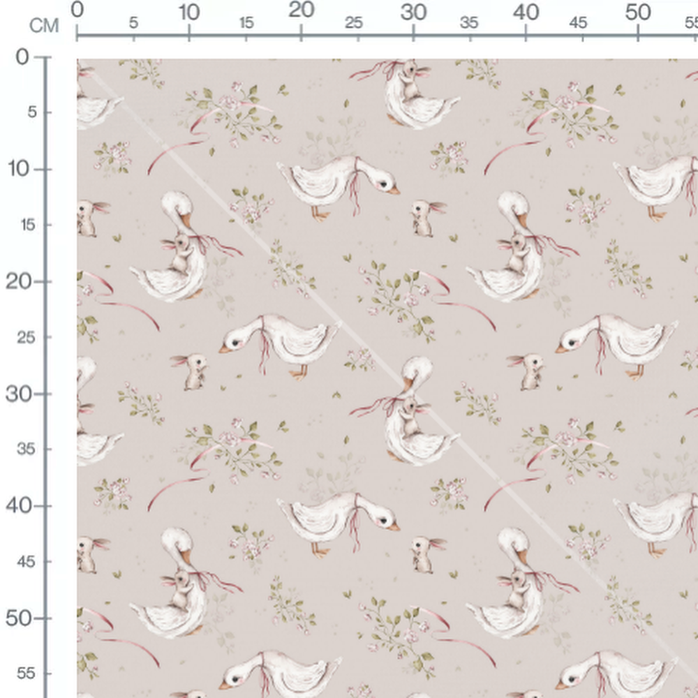 Tissu - Canards et lapins fleuris beige