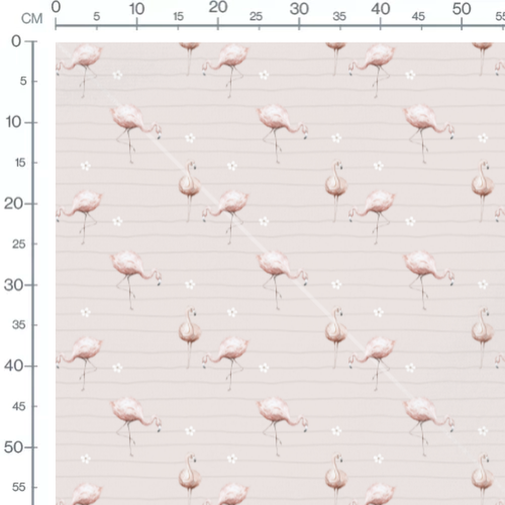 Tissu - Flamants roses sur fond beige