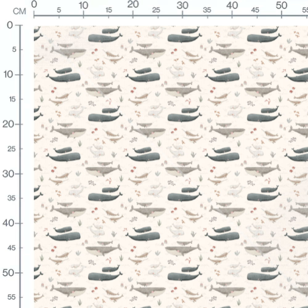 Tissu - Baleines sur fond crème