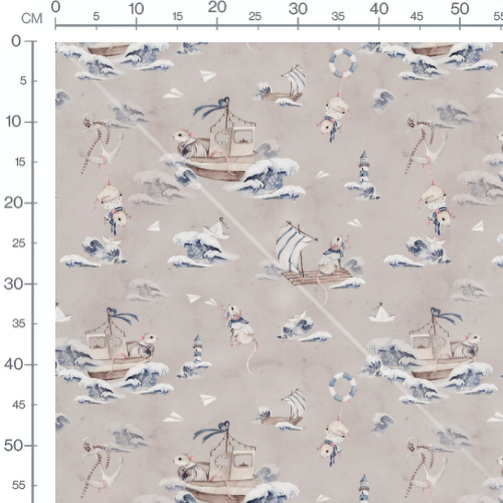 Tissu - Souris marines sur beige