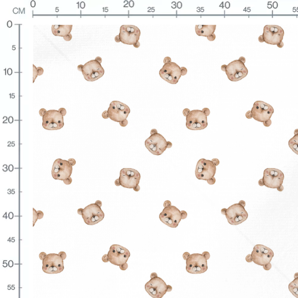 Tissu - Têtes d'ours marron sur blanc