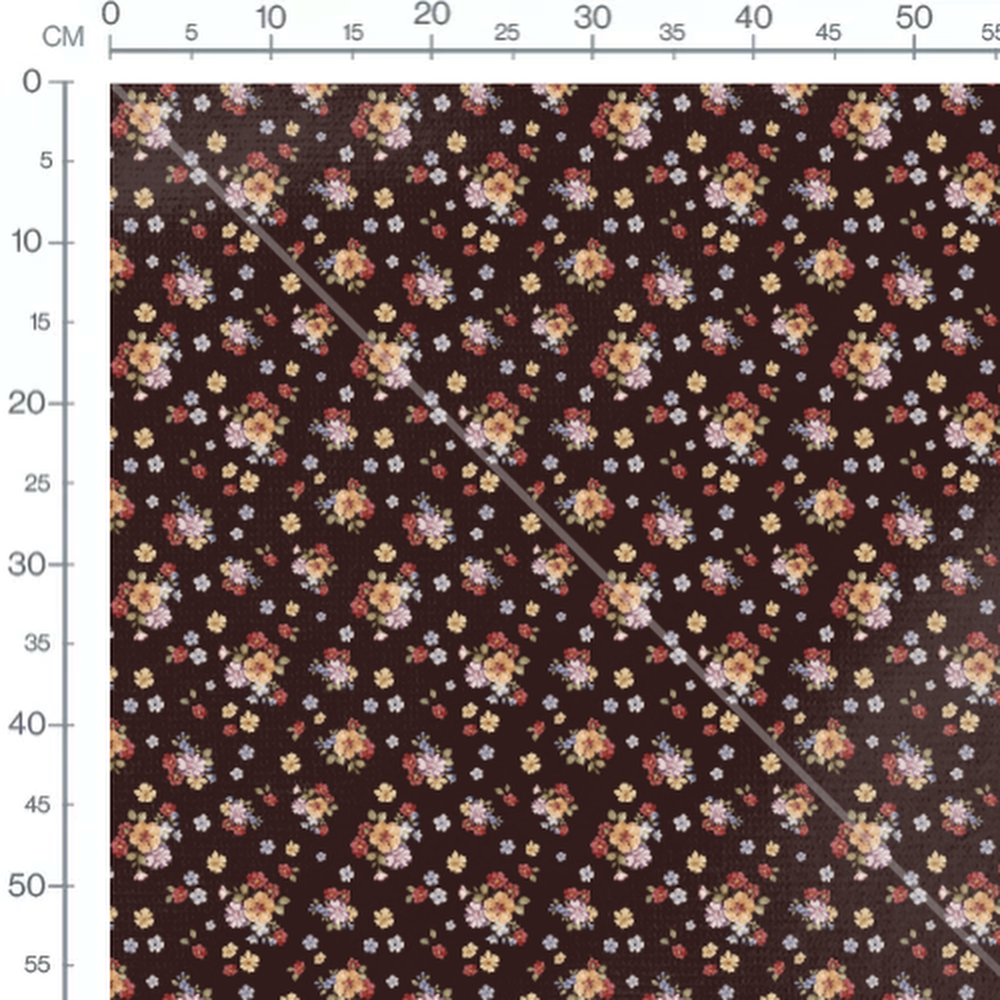 Tissu - Bouquets colorés sur brun