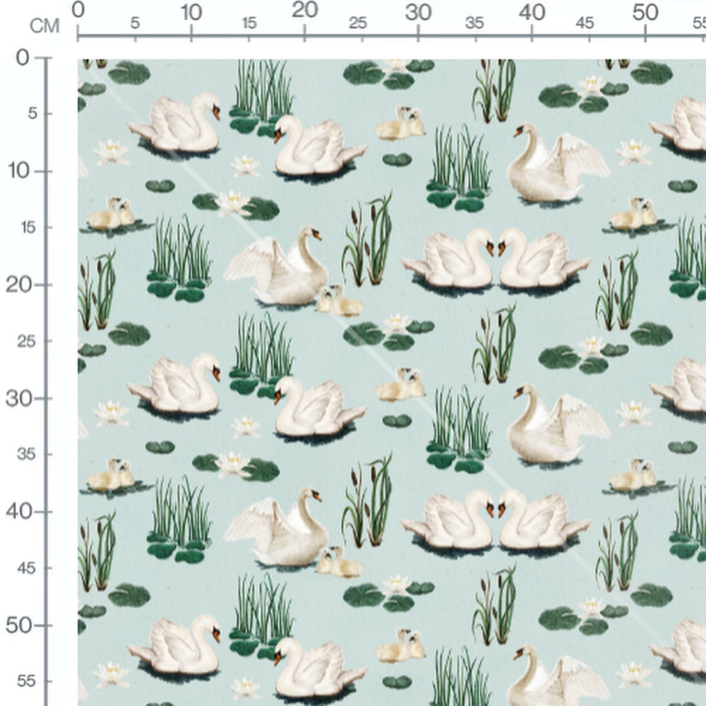 Tissu - Cygnes et nénuphars bleus