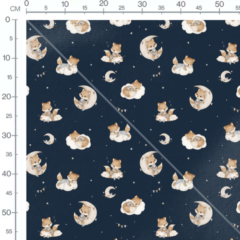 Tissu - Renards sur fond bleu nuit
