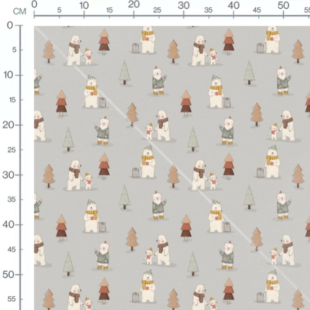 Tissu - Ours colorés et sapins gris