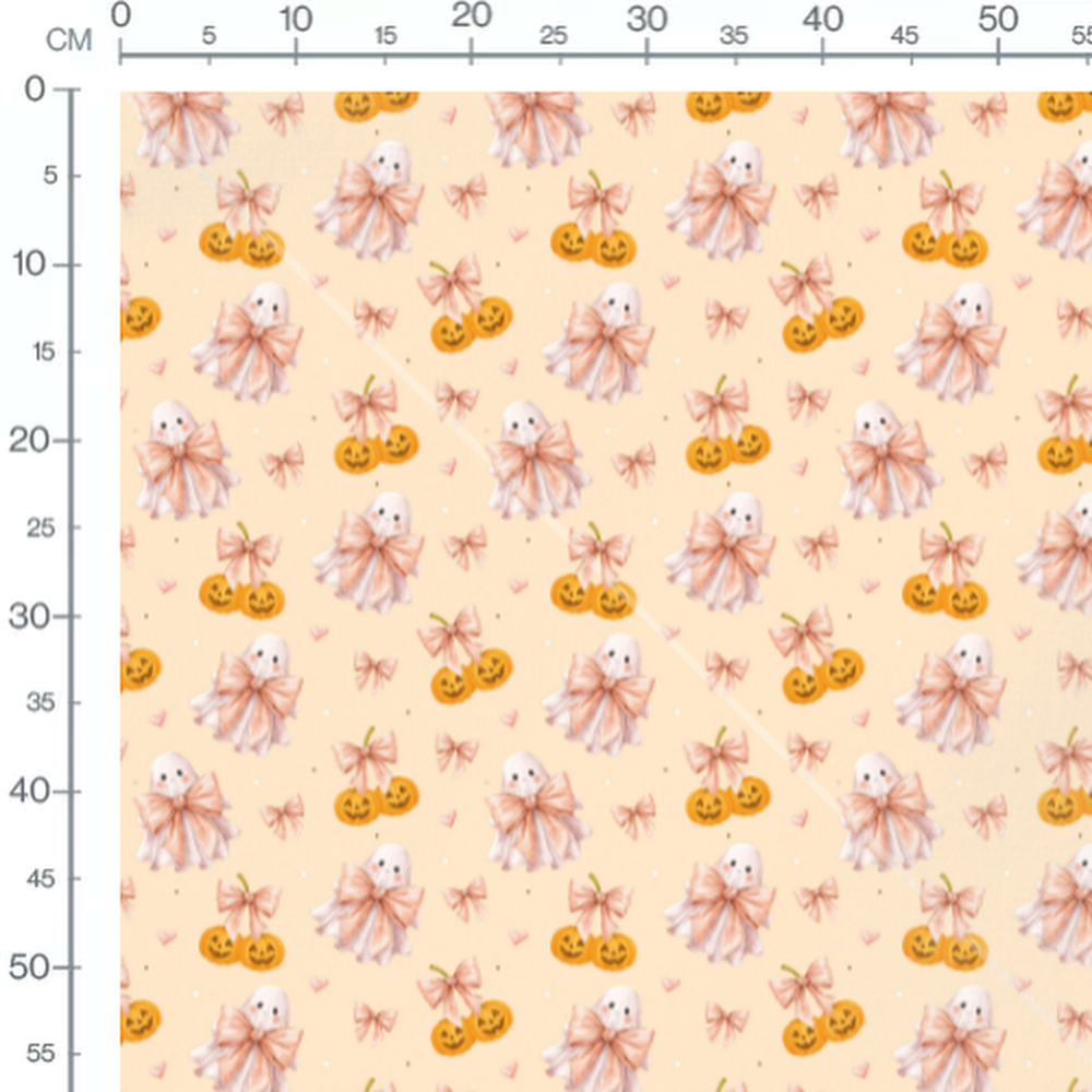 Tissu - Fantômes et citrouilles beiges