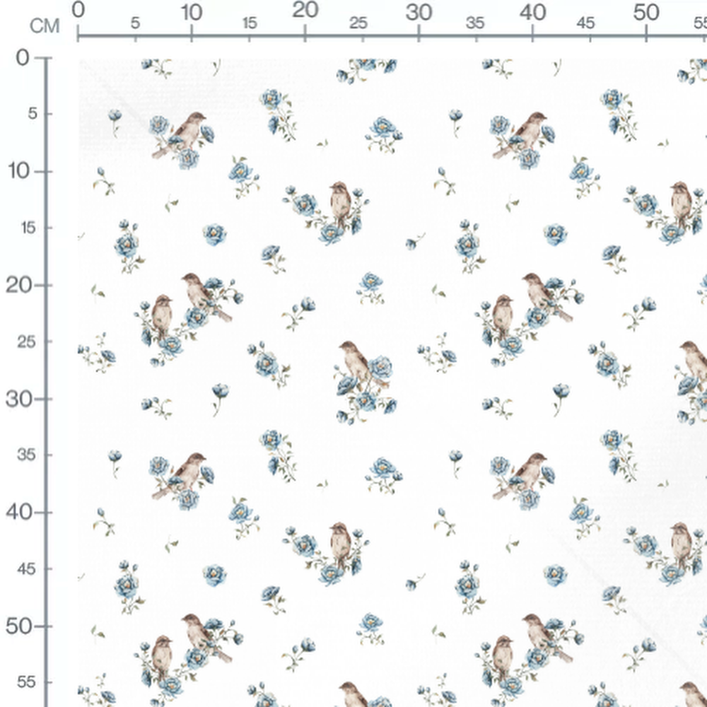 Tissu - Oiseaux bruns sur fond blanc