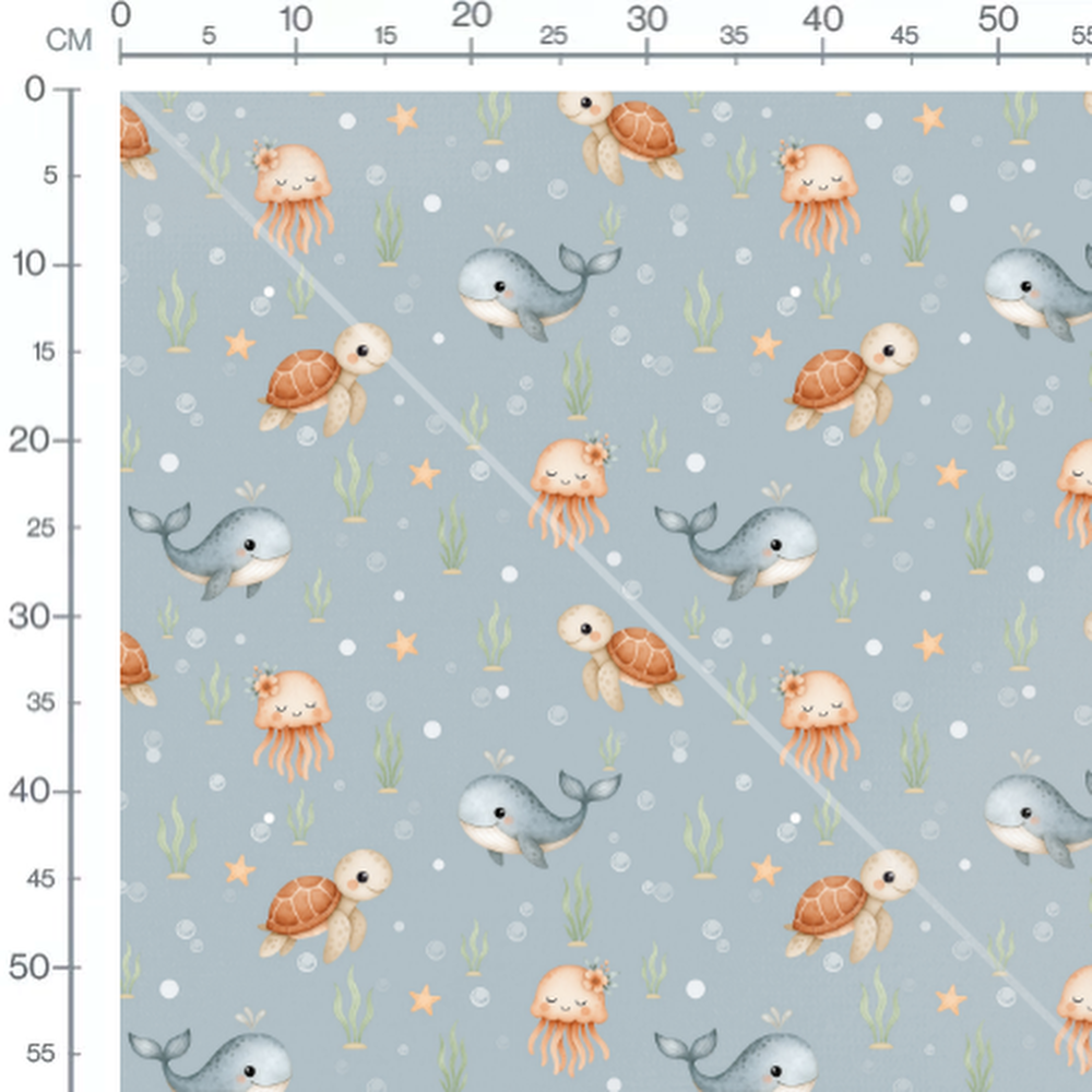 Tissu - Baleines et méduses bleues