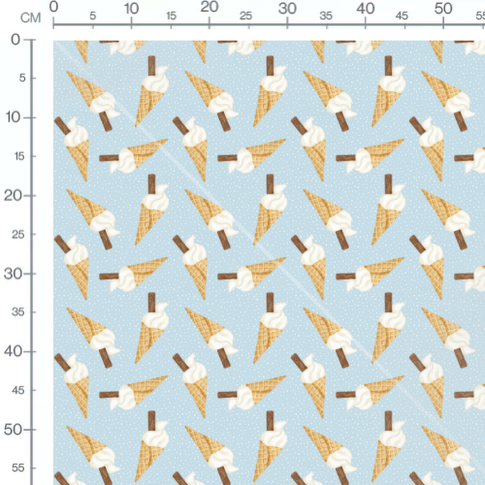 Tissu - Cornets crème sur fond bleu
