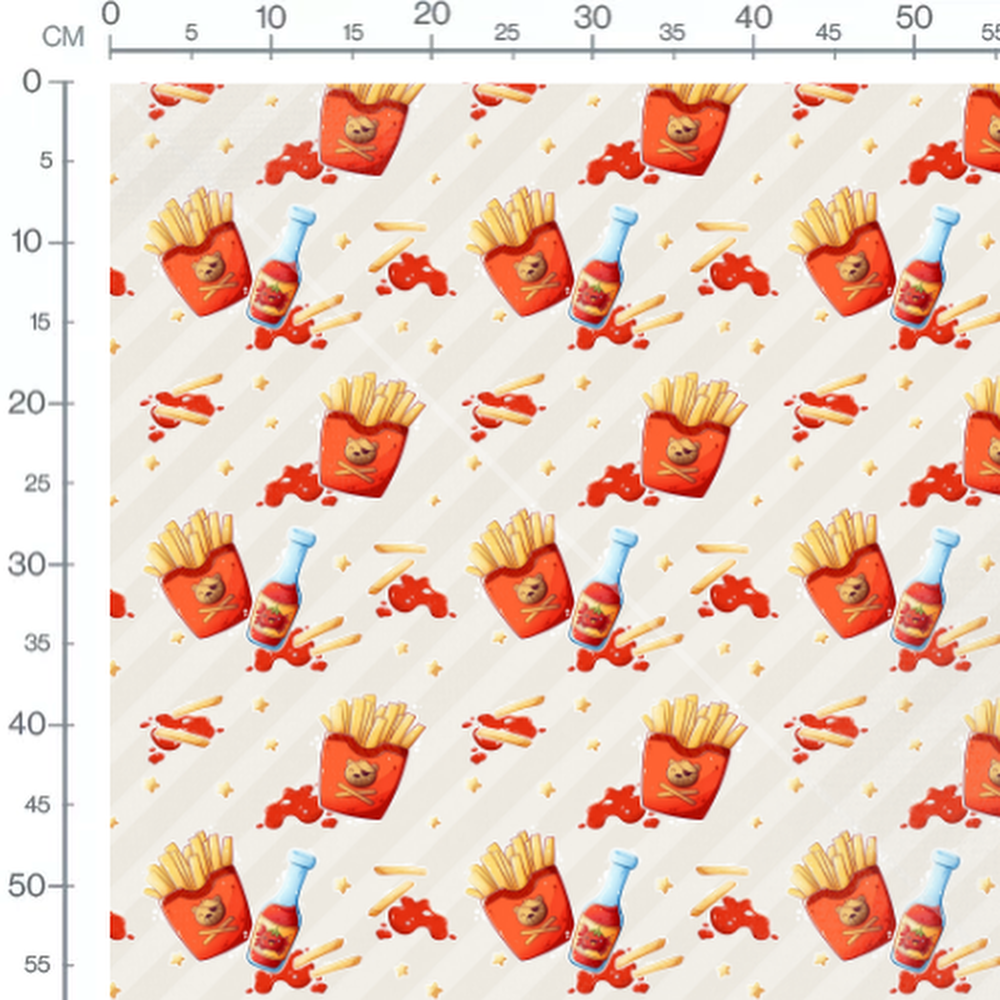 Tissu - Frites et ketchup dessinés