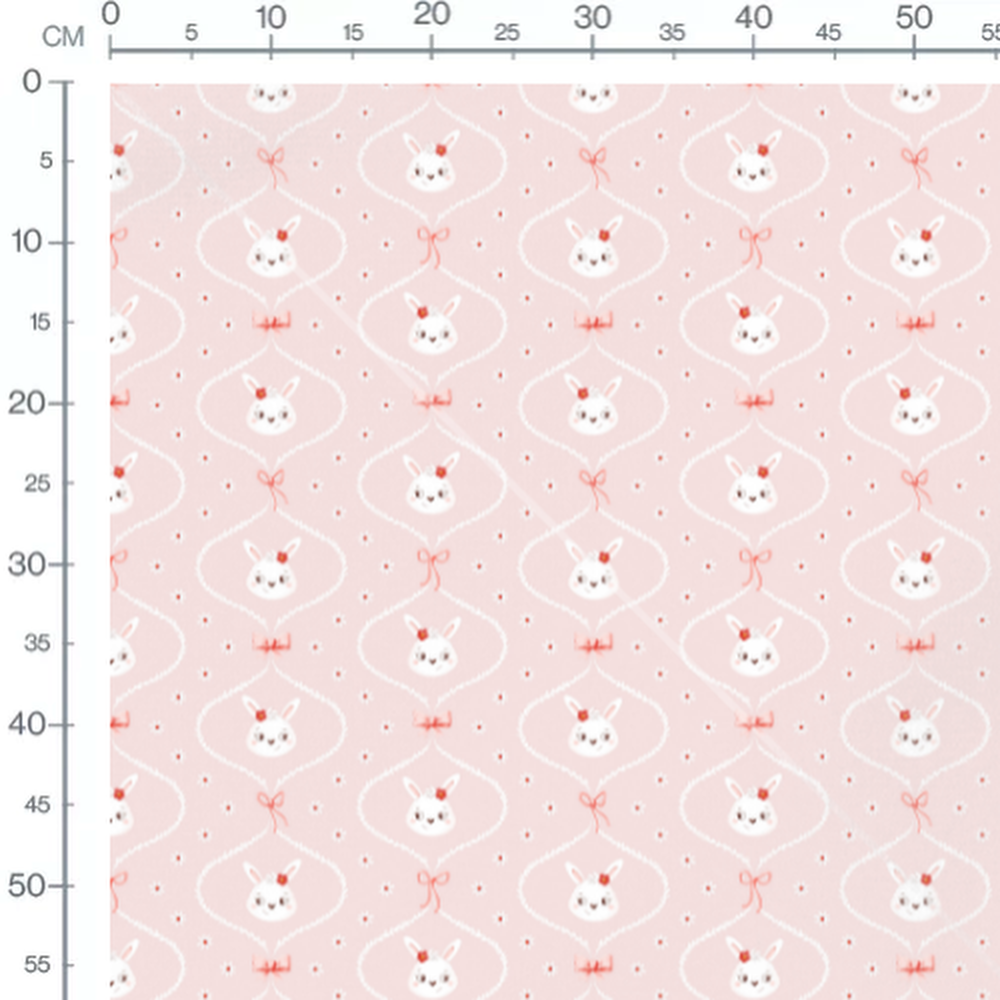 Tissu - Lapins et fleurs sur fond rose