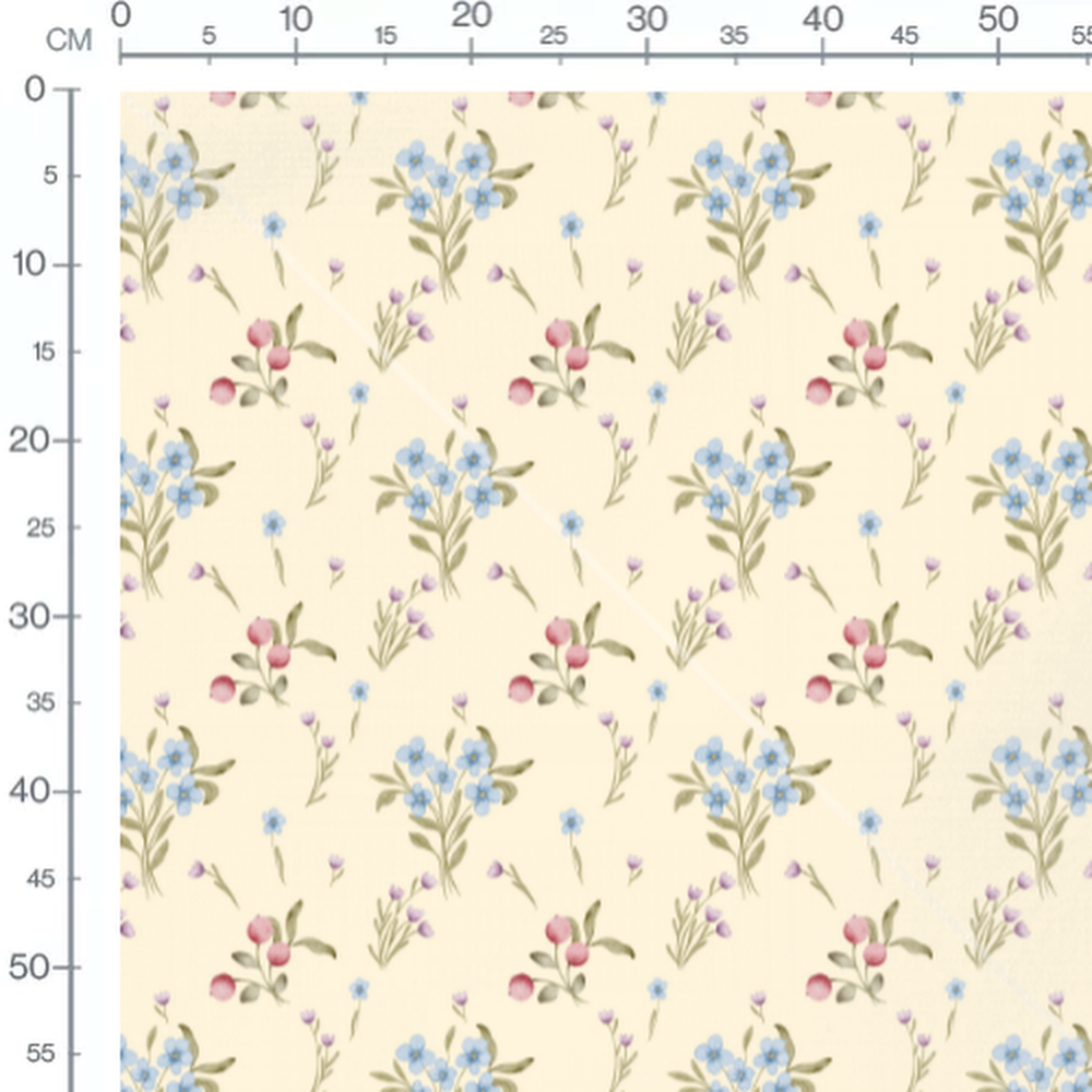 Tissu - Fleurs bleues et roses légères