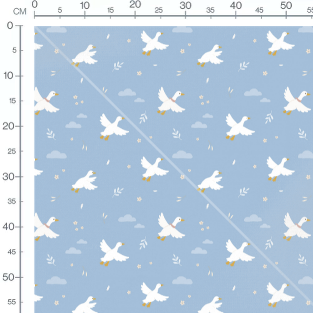 Tissu - Oies blanches sur fond bleu 2