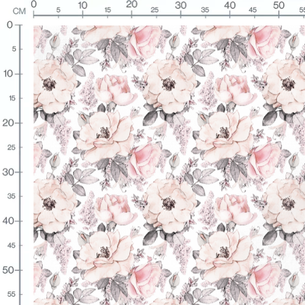 Tissu - Fleurs roses et grises