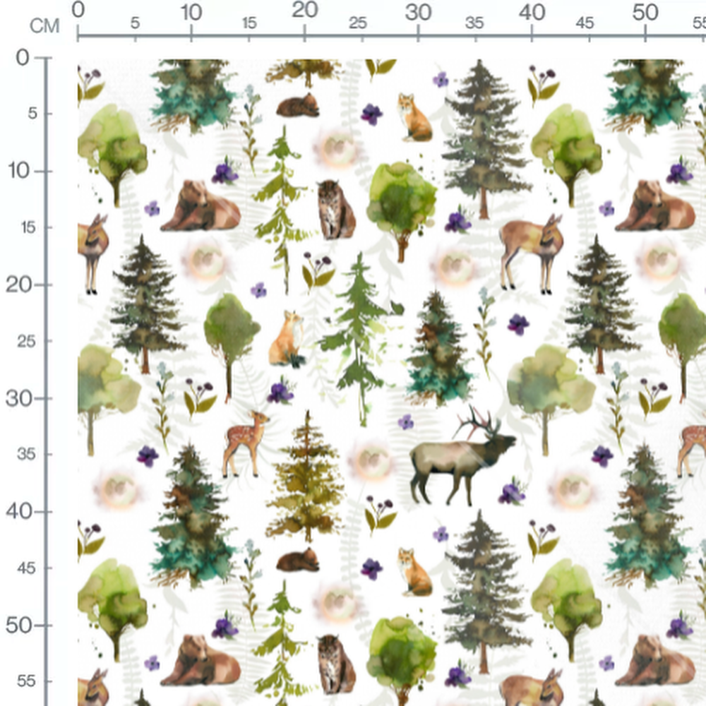 Tissu - Animaux et arbres aquarelle