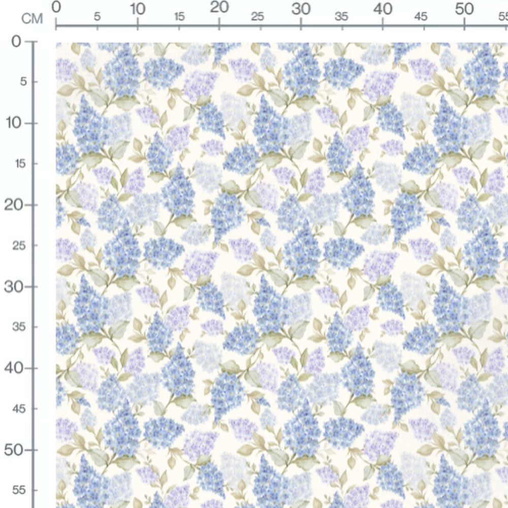 Tissu - Hortensias bleus aquarelle
