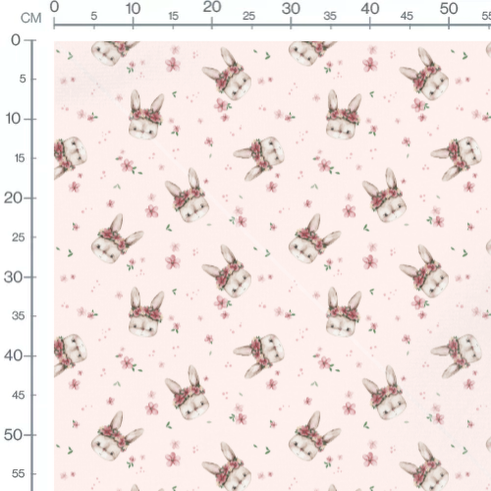 Tissu - Lapins fleuris sur fond rose