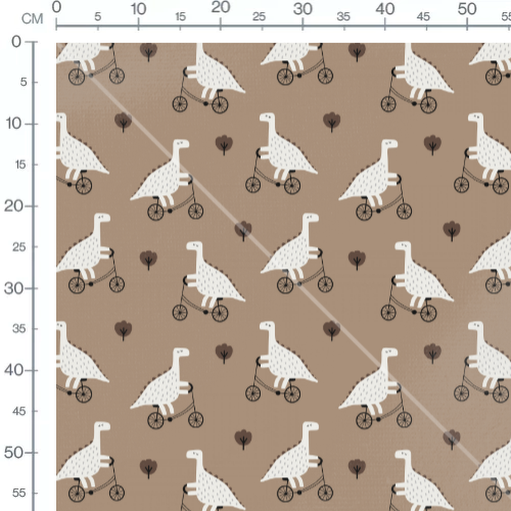 Tissu - Dinosaures à vélo marron