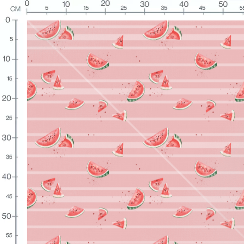 Tissu - Tranches de pastèque sur rayures