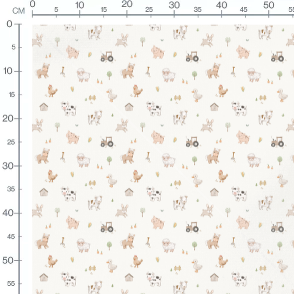 Tissu - Animaux de ferme sur blanc