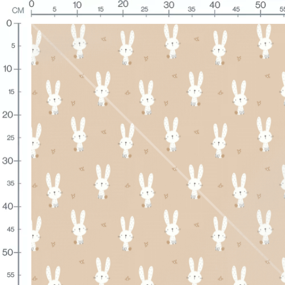 Tissu - Lapins blancs sur beige