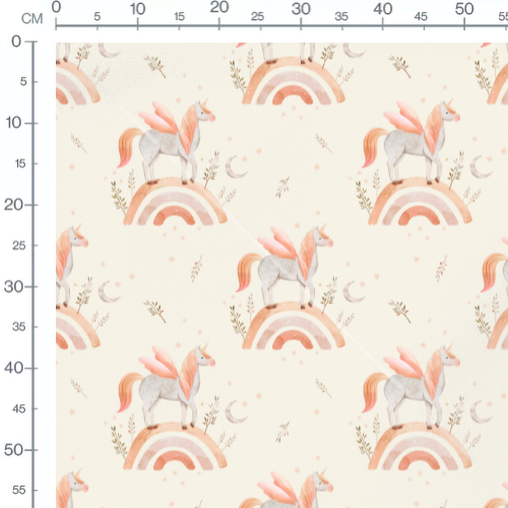 Tissu - Licornes ailées sur fond crème 2