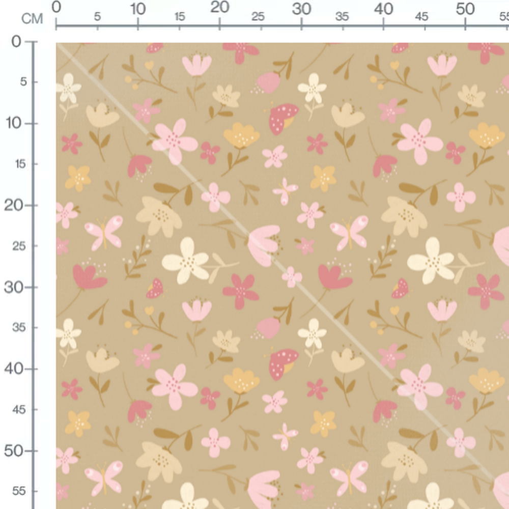 Tissu - Fleurs roses et blanches légères 2