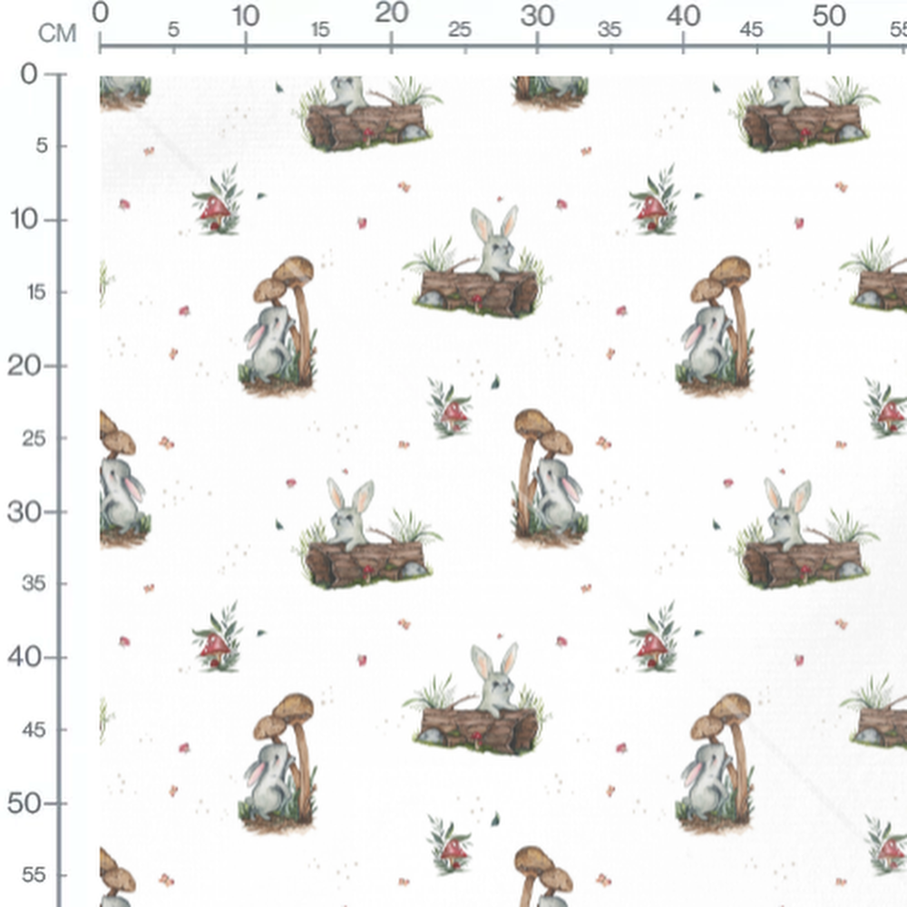 Tissu - Lapins et champignons bois